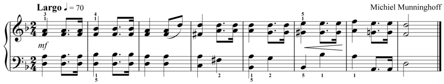 Grade 3 piano sight reading exercise, "Largo in D Minor" by Michiel M. on SightReadingMastery