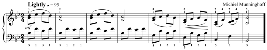 Grade 3 piano sight reading exercise, "Lightly in Bb Major" by Michiel M. on SightReadingMastery