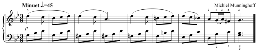 Grade 3 piano sight reading exercise, "Minuet in G Minor" by Michiel M. on SightReadingMastery
