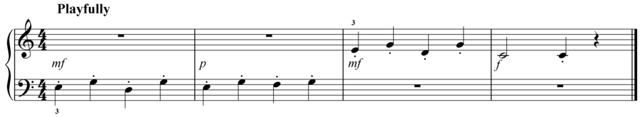 Grade 1 piano sight reading exercise, "Playfully in C Major" by Evan M. on SightReadingMastery