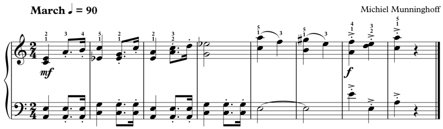 Grade 3 piano sight reading exercise, "March in A Minor" by Michiel M. on SightReadingMastery