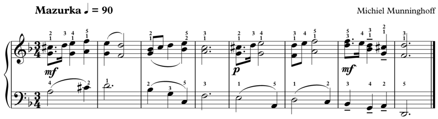 Grade 3 piano sight reading exercise, "Mazurka in D Minor" by Michiel M. on SightReadingMastery