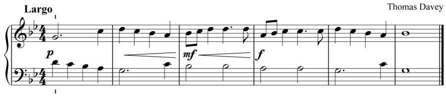 Grade 2 piano sight reading exercise, "Largo in G Minor" by Thomas D. on SightReadingMastery