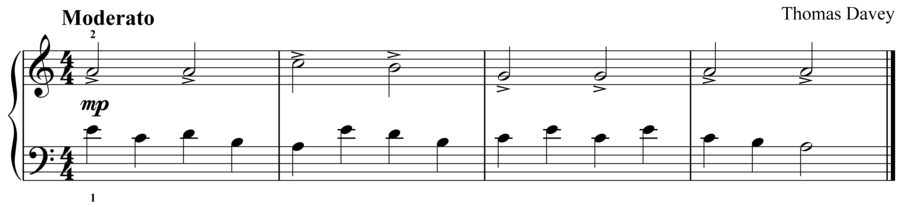 Grade 2 piano sight reading exercise, "Moderato in A Minor" by Thomas D. on SightReadingMastery