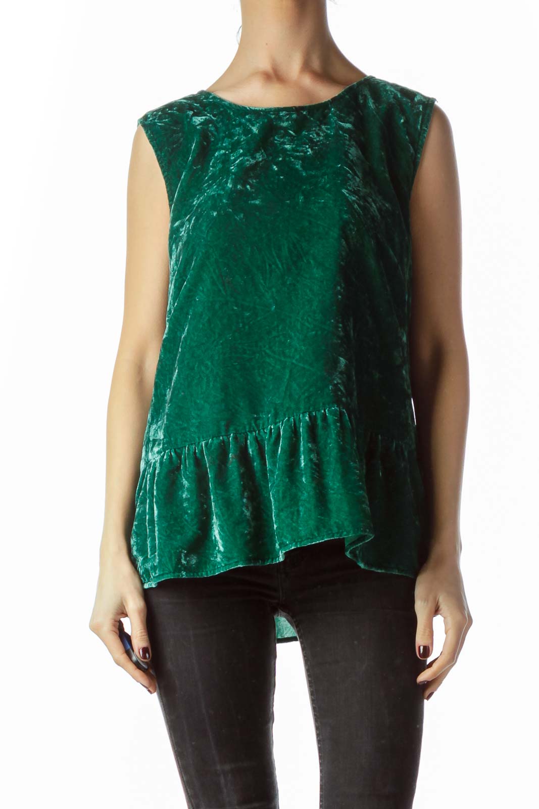 Shop Emerald Green Velvet Sleeveless Top clothing and handbags at