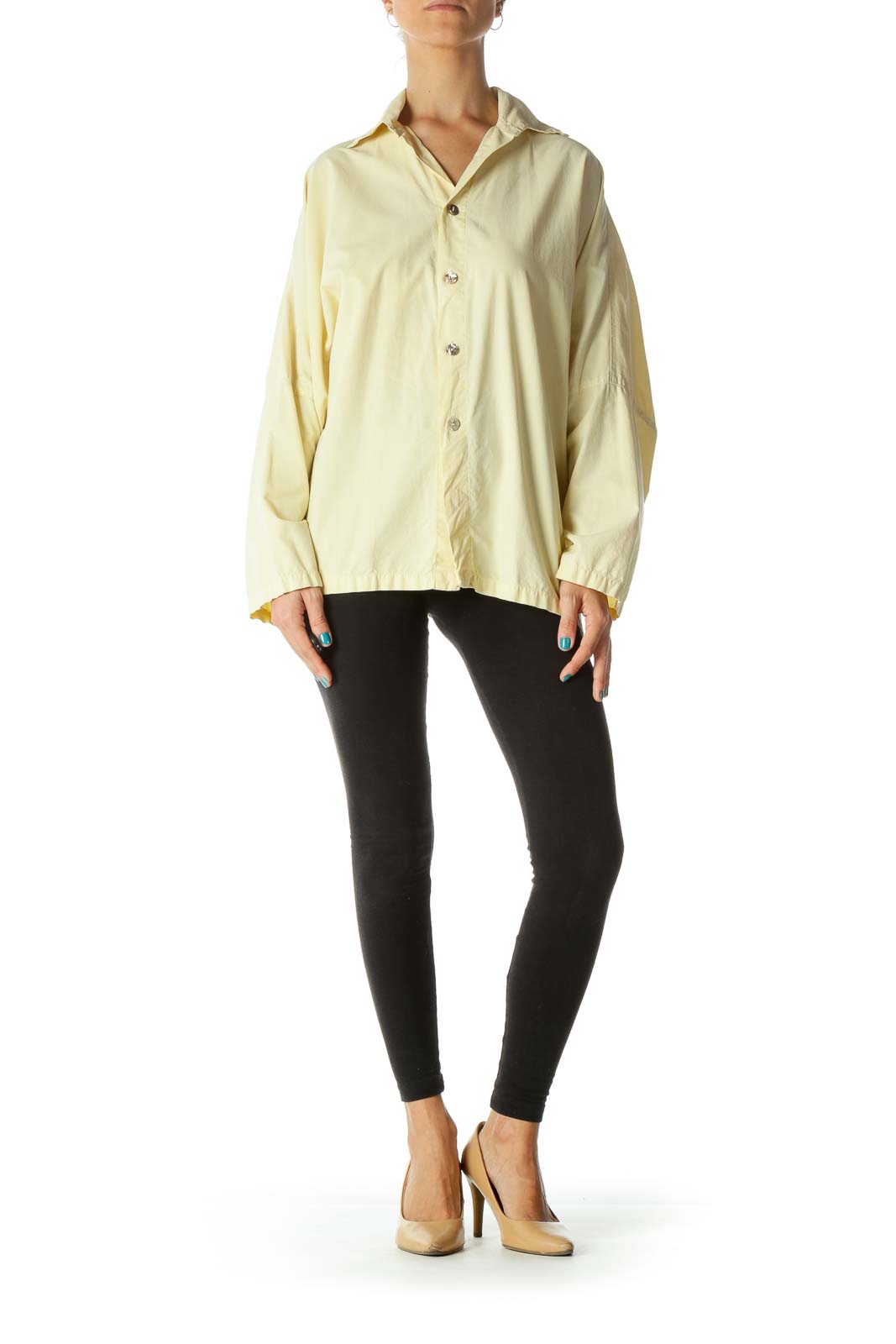 Shop Yellow Oversized ButtonUp Shirt clothing and handbags at SilkRoll