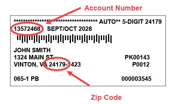 Example mailing label showing where to find your account number