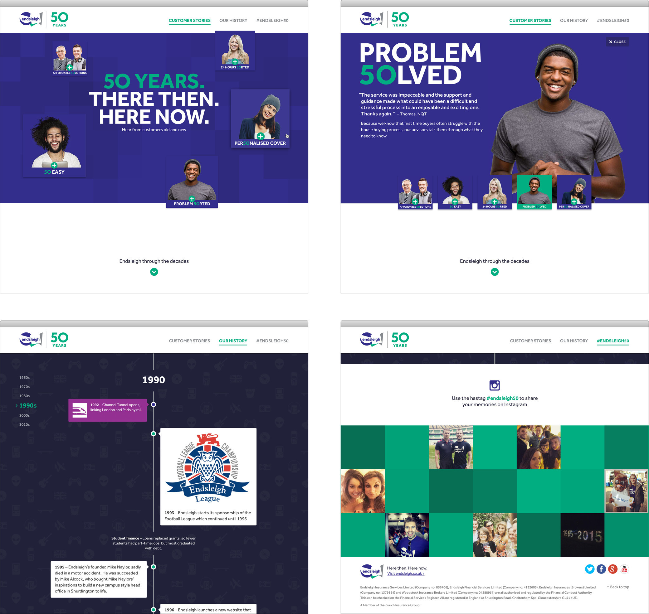 Screenshots of the Endsleigh Jubilee website Screenshots of the Endsleigh Jubilee website