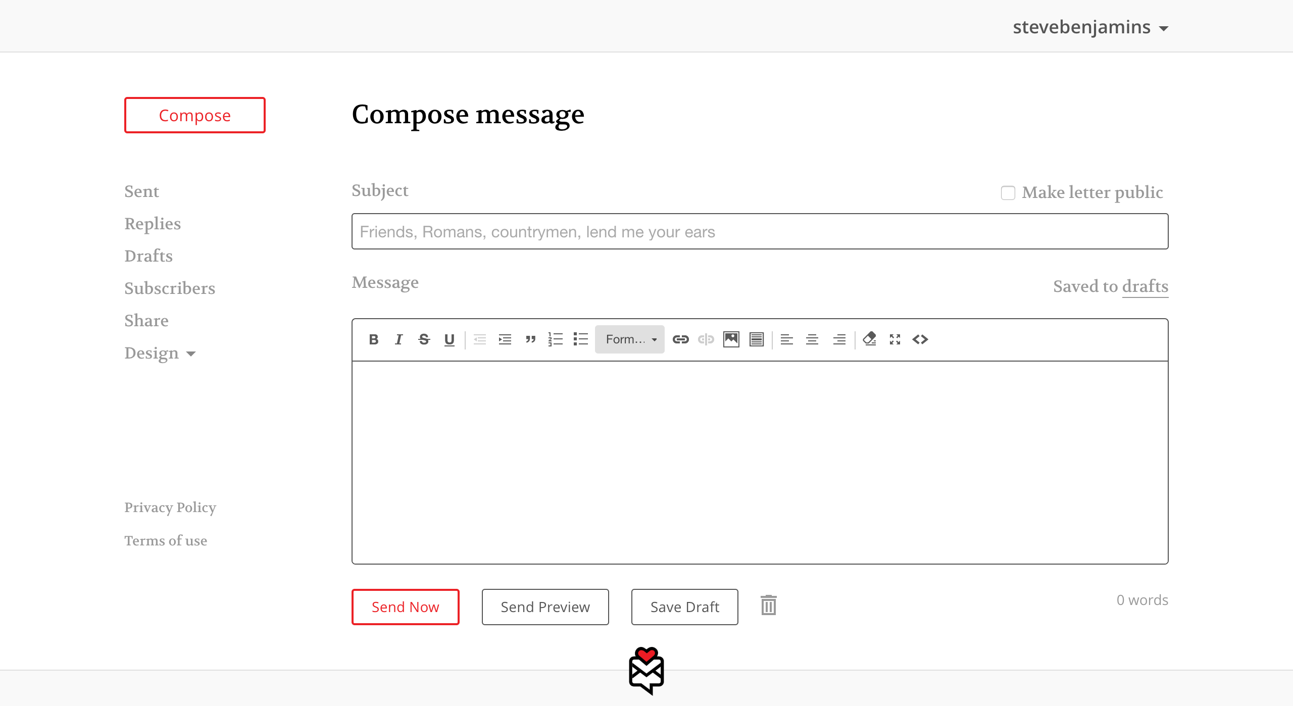 TinyLetter's interface is easy and simple.