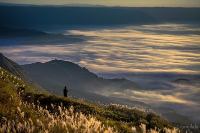 mountain, hills, nature, landscape, sky, clouds, man, meadow, field