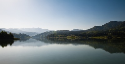 lake, water, nature, landscape, reflection, sky, hills, mountain, waterscape