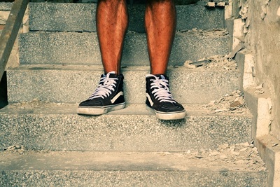 steps, stairs, male, legs, sneakers, shoes, footwear, sitting, man