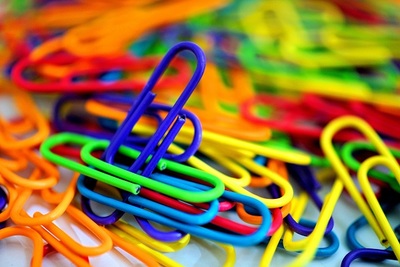 paper, clips, stationery, paperclip, colorful, bokeh, office, supplies