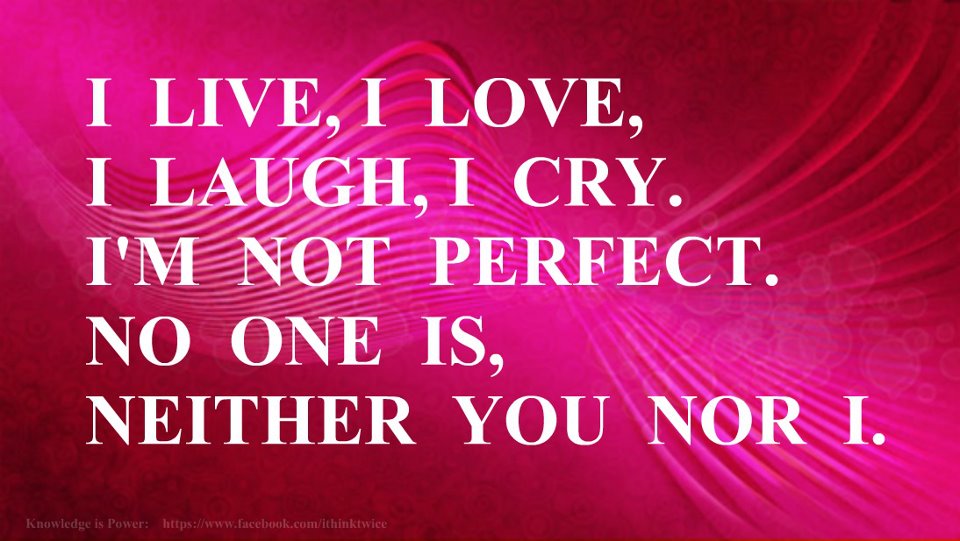 I live, I love, I laugh, I cry. I'm not perfect. No one is, neither you nor I
