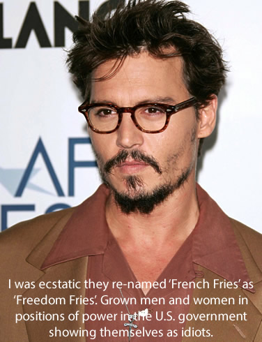Johnny Depp Quote - I was ecstatic they re-named french fries to freedom fries