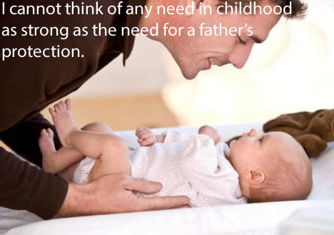 Sigmund Freud - I cannot think of any need in childhood as strong as the need for a father