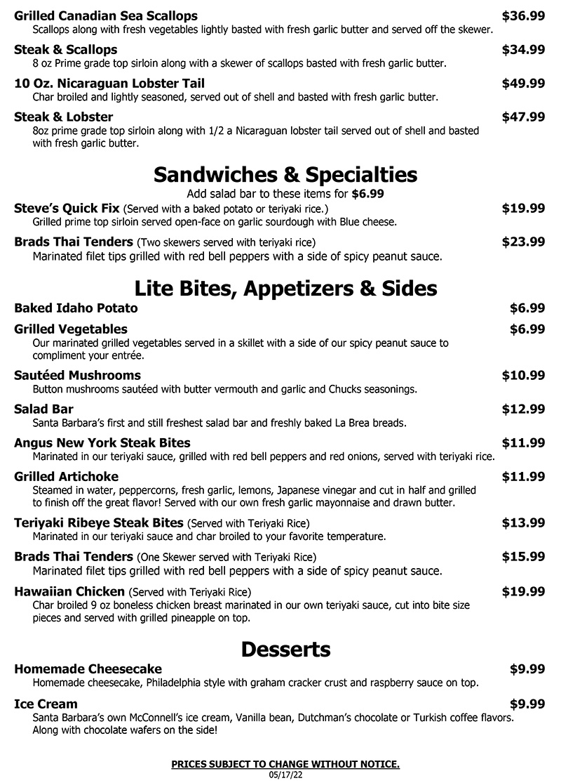 Santa Barbara Steak House Chuck's Steak House of Santa Barbara