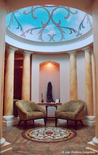 Trompe l'oeil dome and faux marble columns