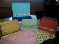 Decorated urns with scrap booking supplies-So pretty!