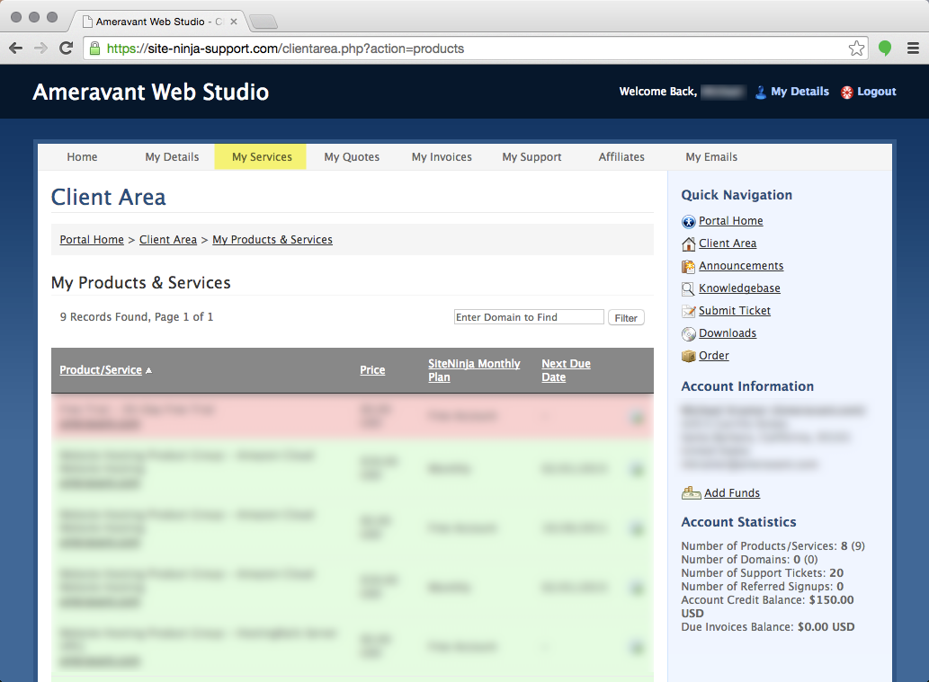 Billing and Support Information SiteNinja CMS Support