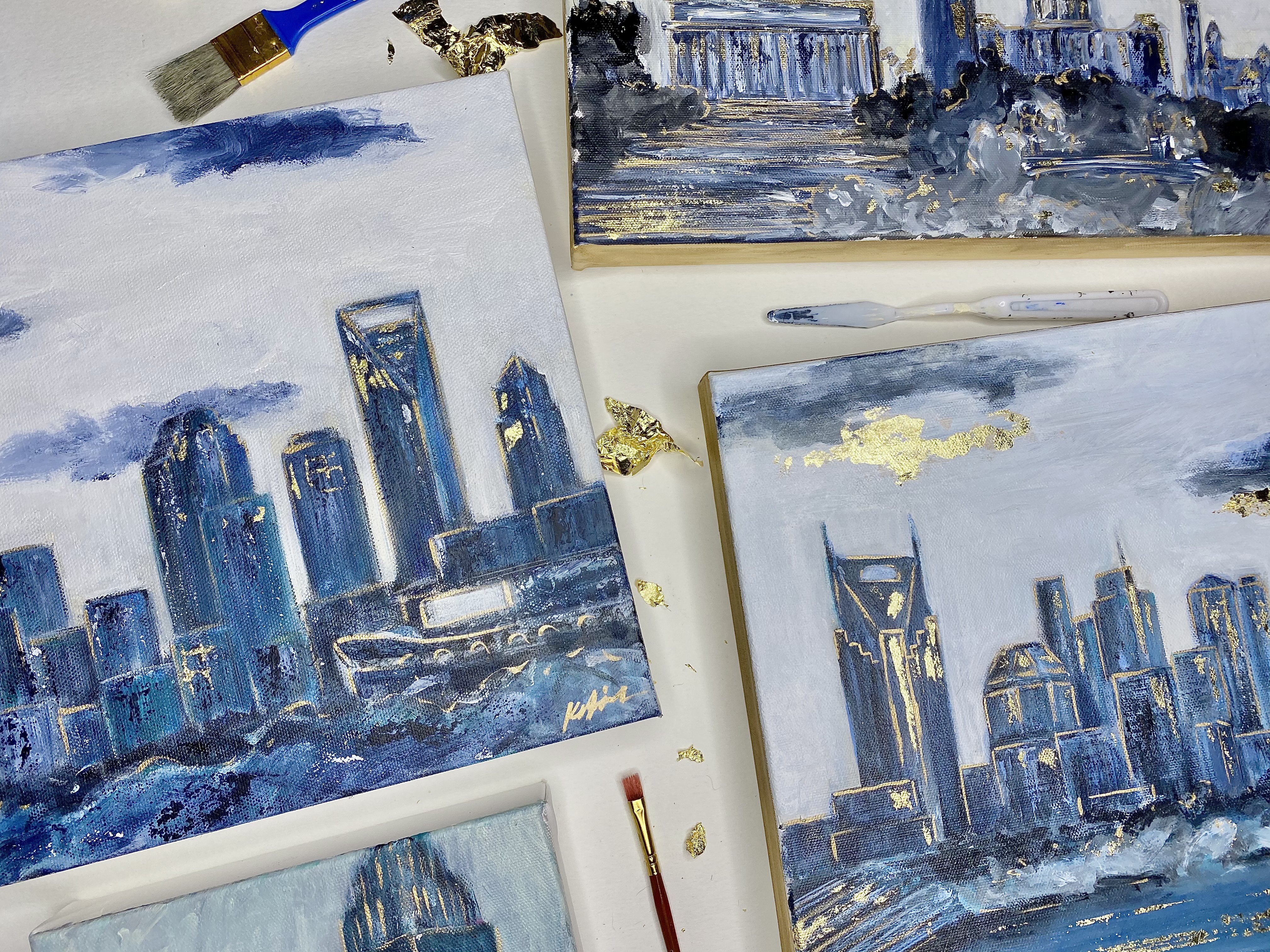 Skyline Art with Gold Leaf
