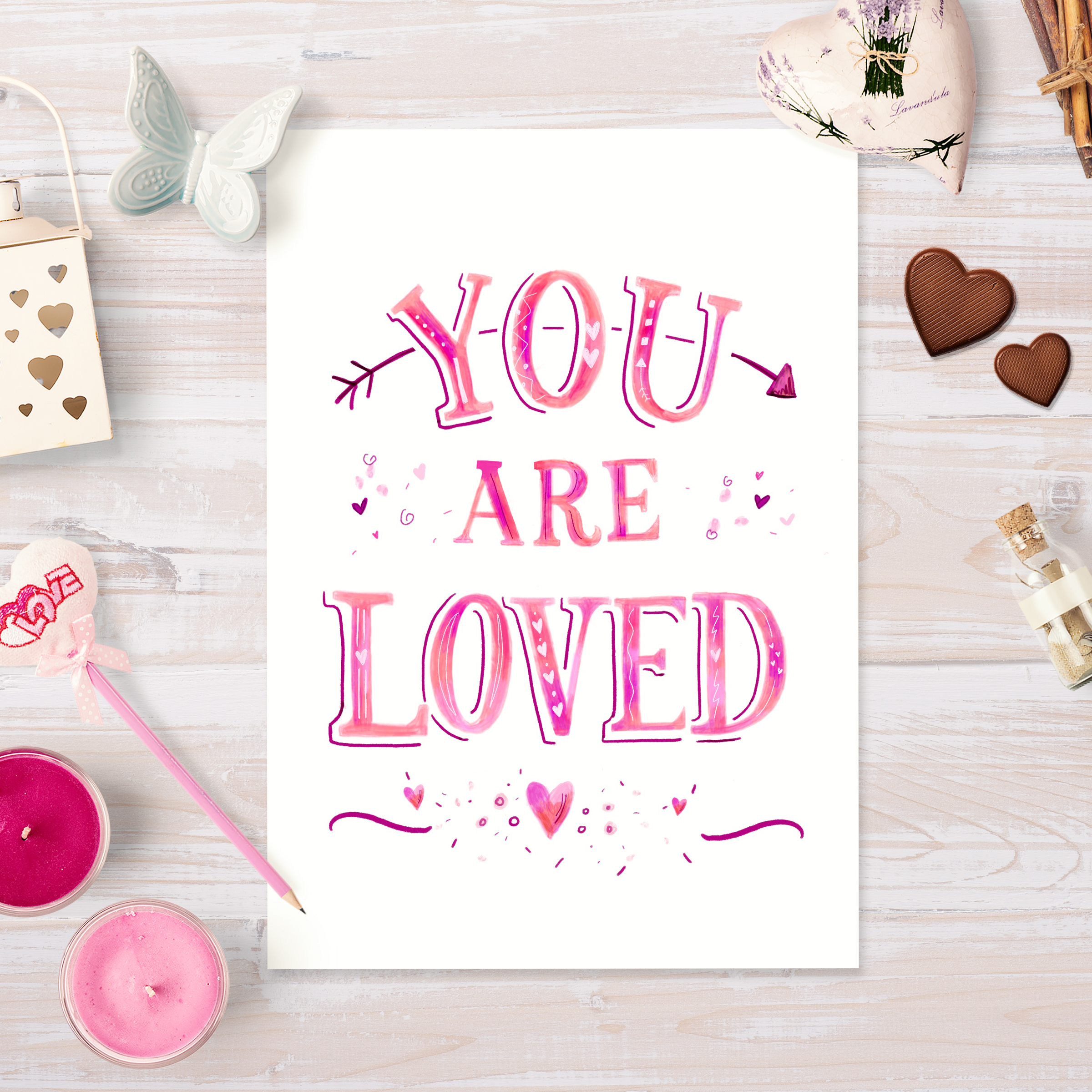 Watercolor Lettered Valentines