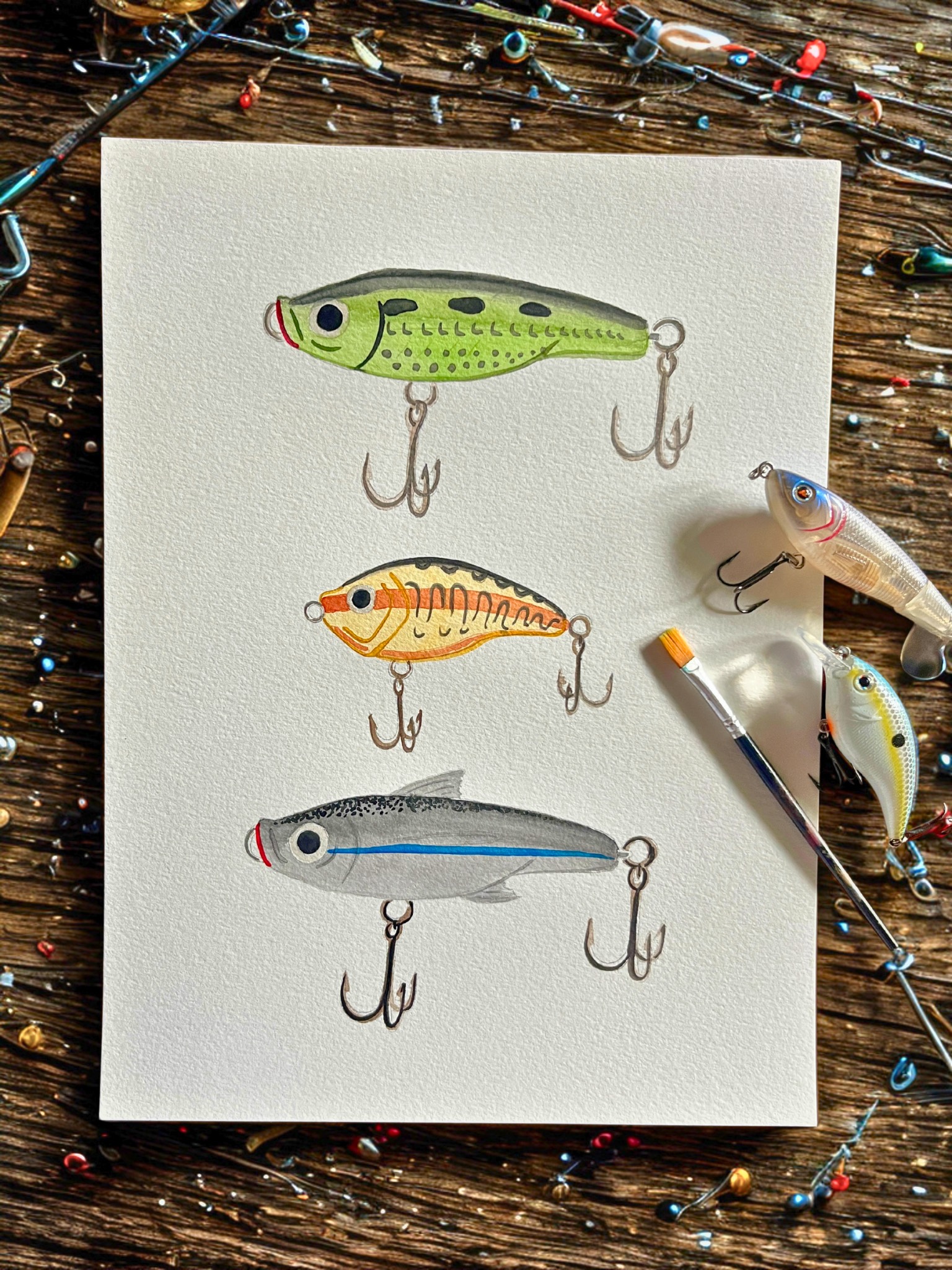 Watercolor Vintage Fishing Lures