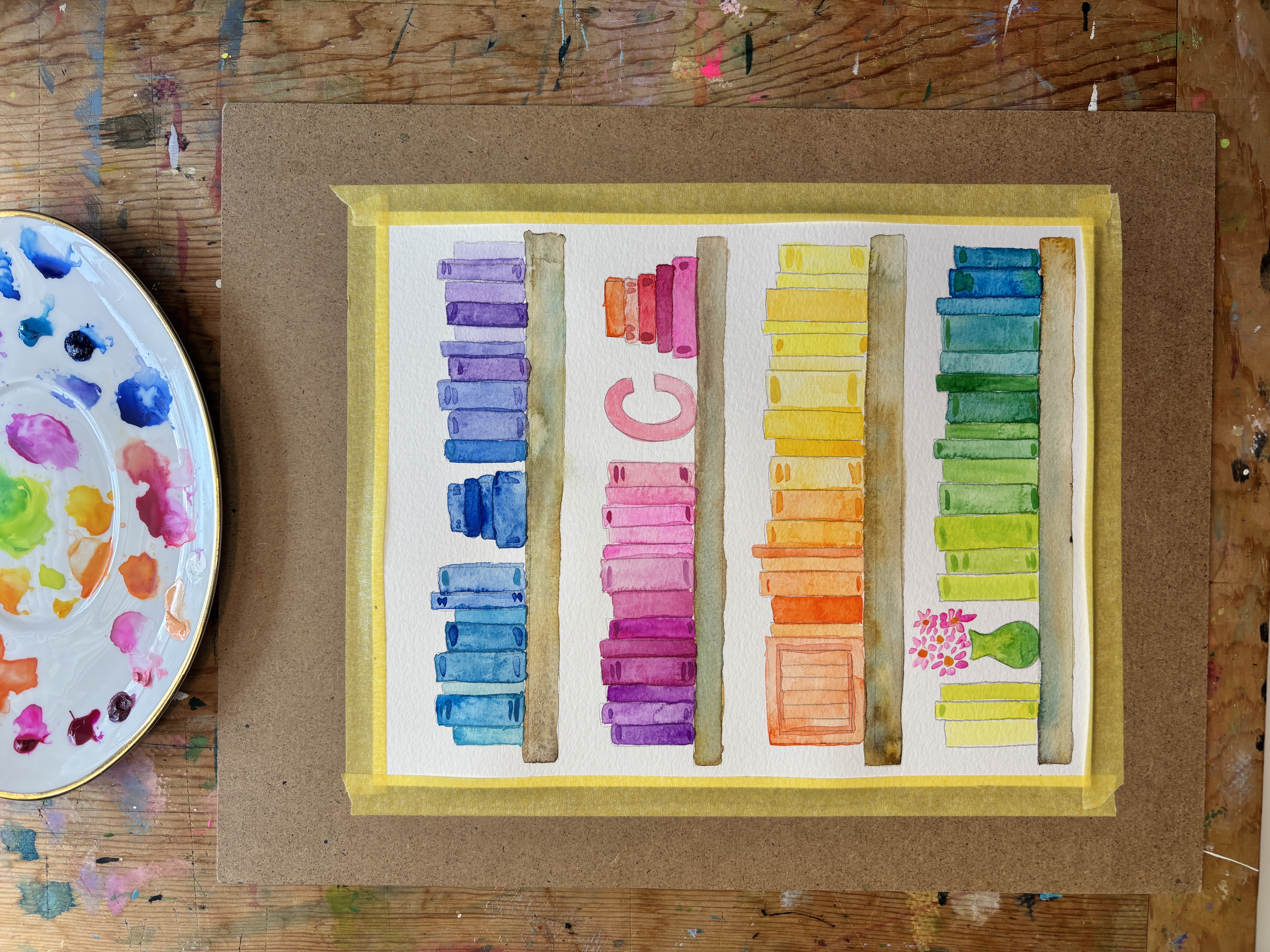 Watercolor Bookshelf Art