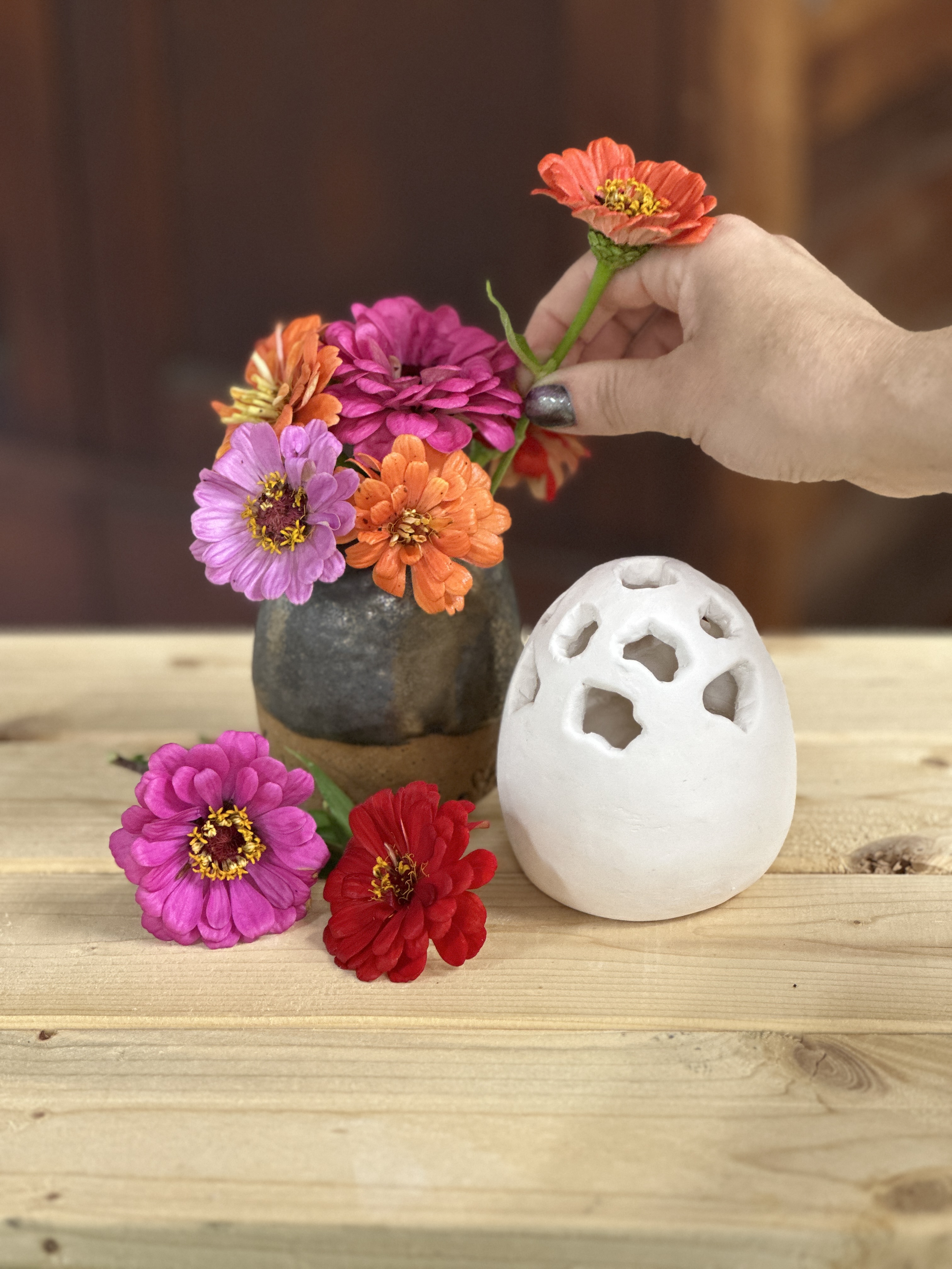 Ceramic Flower Frog Vase