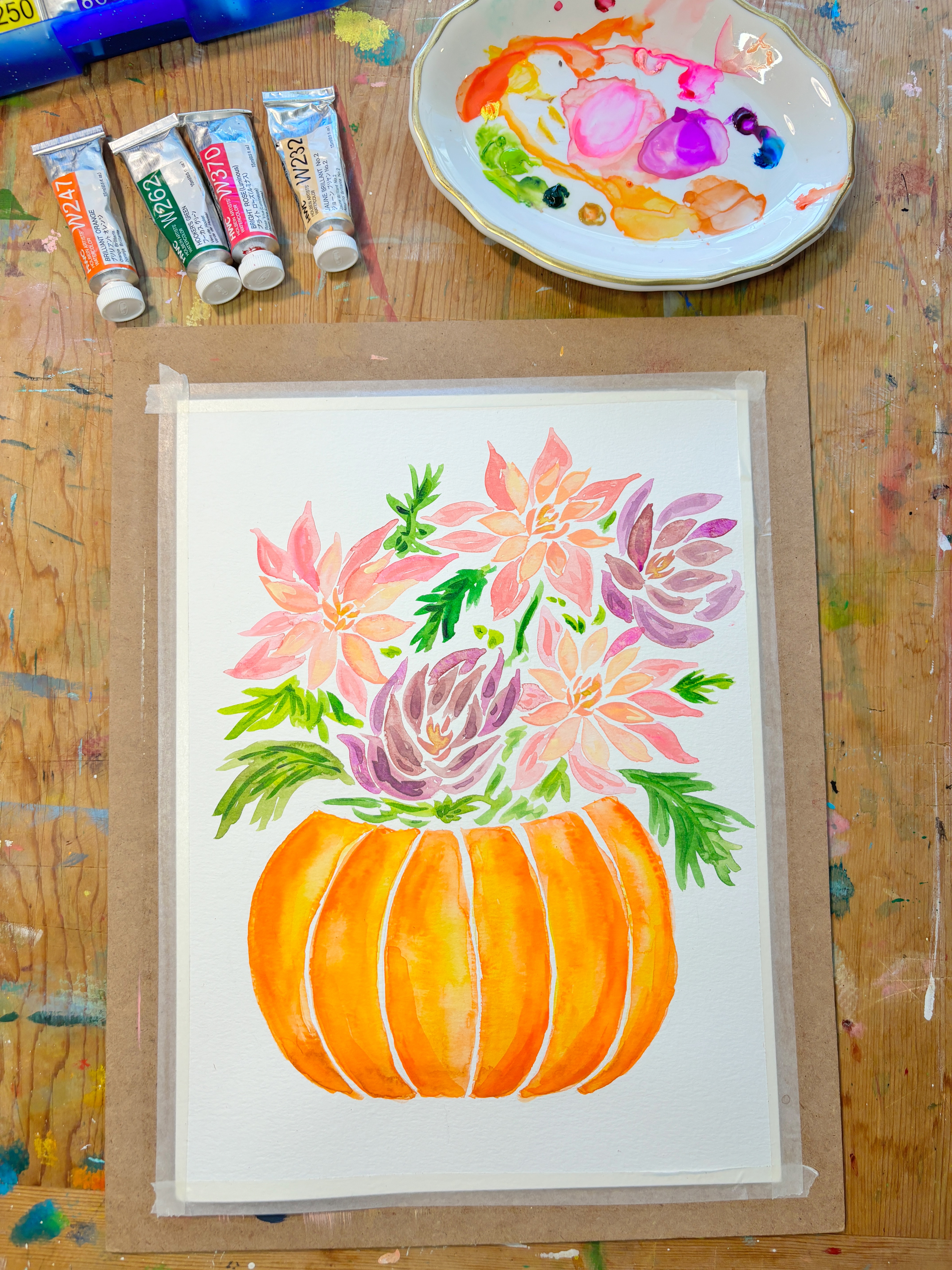 Watercolor Floral Pumpkins