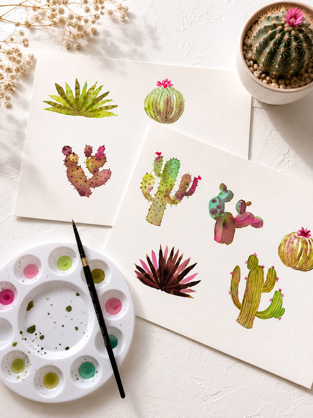 Watercolor Ink Cacti