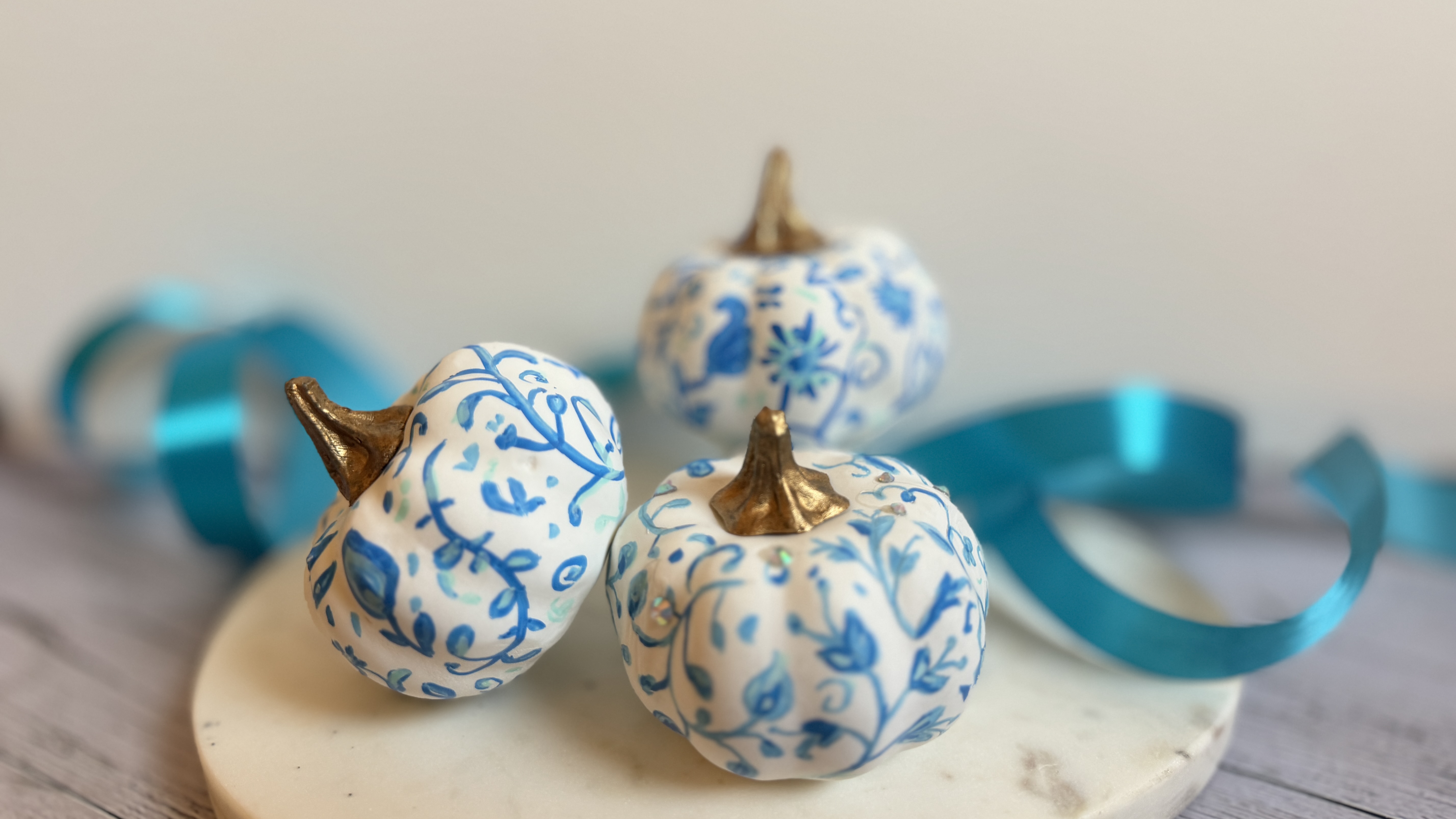 Blue and White Botanical Pumpkin