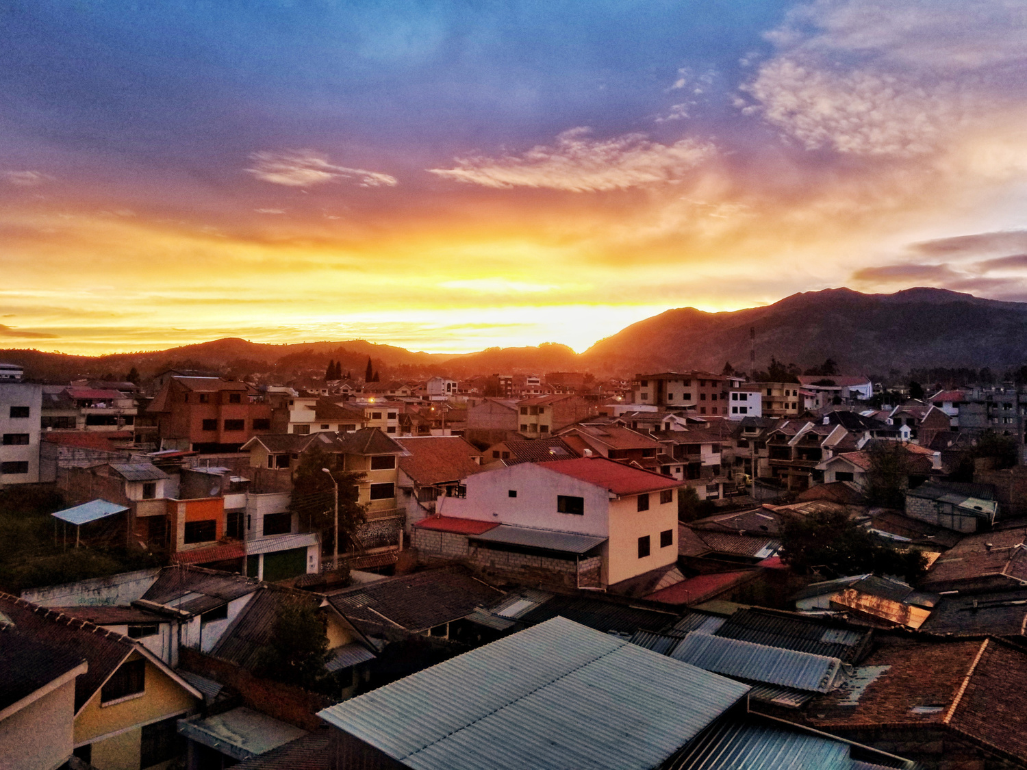 Sunset over the Andes in the city of Cuenca, Ecuador