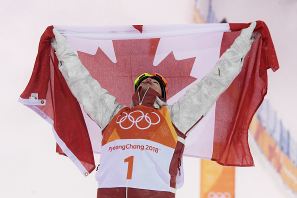 PYEONGCHANG-GUN, SOUTH KOREA - FEBRUARY 12:  Gold medalist Mikael Kingsbury of Canada celebrates winning the Freestyle Skiing Men's Moguls Final on day three of the PyeongChang 2018 Winter Olympic Games at Phoenix Snow Park on February 12, 2018 in Pyeongchang-gun, South Korea.  (Photo by David Ramos/Getty Images)