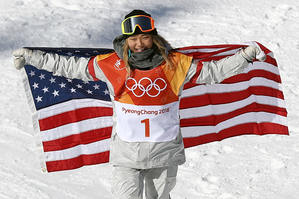 PYEONGCHANG-GUN, SOUTH KOREA - FEBRUARY 13:  Gold medalist Chloe Kim of the United States celebrates winning the Snowboard Ladies' Halfpipe Final on day four of the PyeongChang 2018 Winter Olympic Games at Phoenix Snow Park on February 13, 2018 in Pyeongchang-gun, South Korea.  (Photo by Clive Rose/Getty Images)