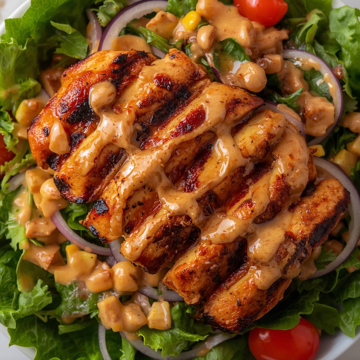 Grilled Chicken Salad (Spicy & Sweet Dressing)