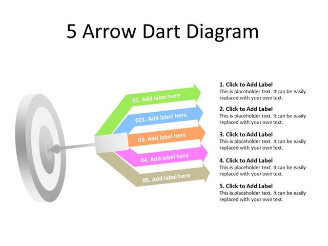 PowerPoint Slide - Dart Diagram - 5 arrows - Multicolor
