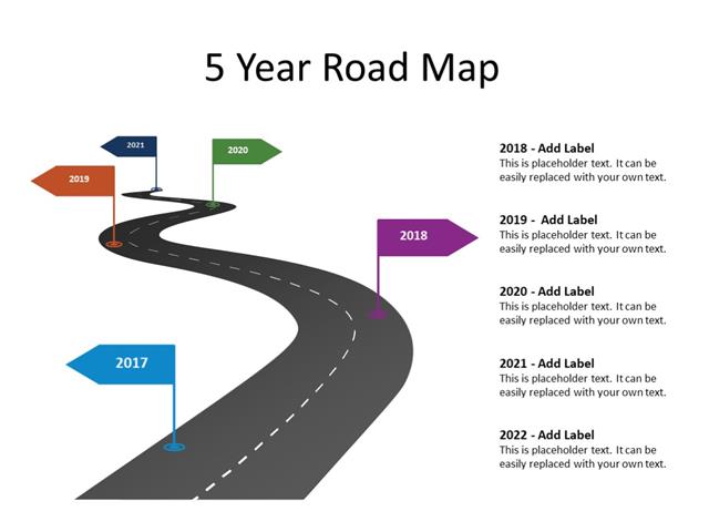 PowerPoint Slide - Timeline Diagram - 5 milestones - Multicolor
