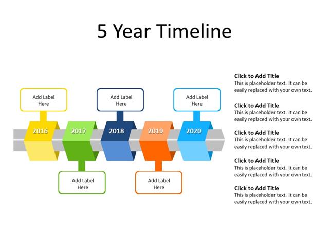 PowerPoint Slide - Timeline Diagram - 5 steps - Multicolor