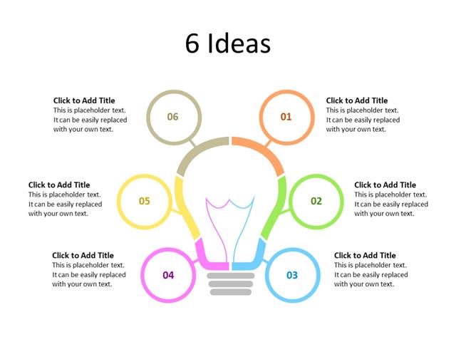 PowerPoint Slide - Bulb Diagram - 6 ideas - Multicolor
