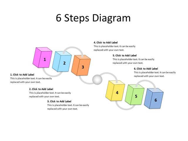PowerPoint Slide - Steps Diagram - 6 cubes - Multicolor