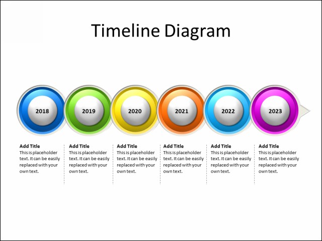 PowerPoint Slide - Timeline Diagram - 6 Circles - Multicolor