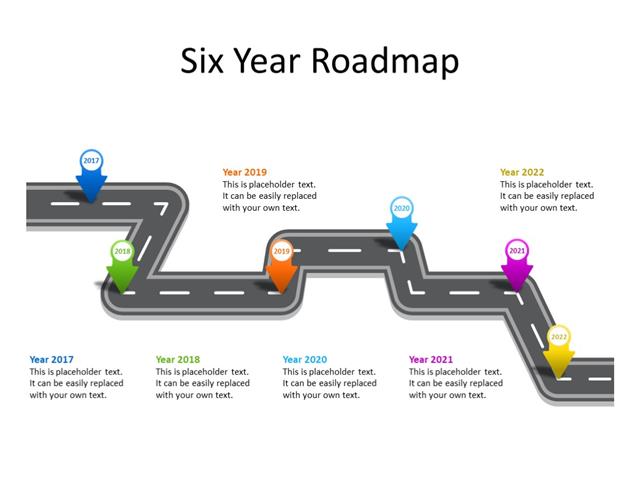 PowerPoint Slide - Timeline Diagram - 6 Milestones - Multicolor