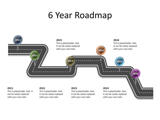 PowerPoint Slide - Timeline Diagram - 6 Milestones - Multicolor