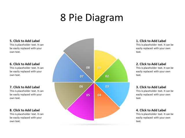 PowerPoint Slide - Pie Diagram - 8 pie share - Multicolor
