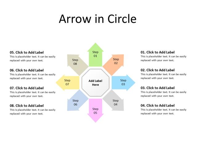 PowerPoint Slide - Arrow Diagram - 8 Arrows - Multicolor