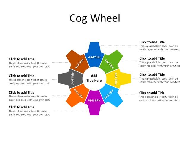 PowerPoint Slide - Step Diagram - 8 Cogs - Multicolor