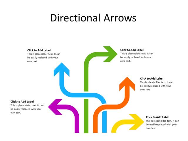 PowerPoint Slide - Arrow diagram - 5 arrows - Multicolor