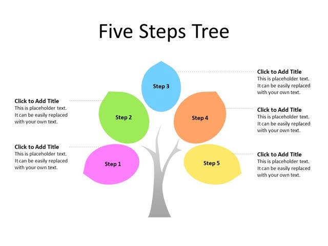 PowerPoint Slide - Tree Diagram - 5 branches - Multicolor