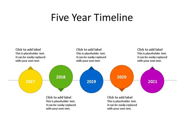 PowerPoint Slide - Timeline Diagram - 5 Steps - Multicolor